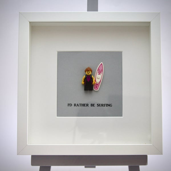 I'd Rather be Surfing (female)  mini Figure framed picture 