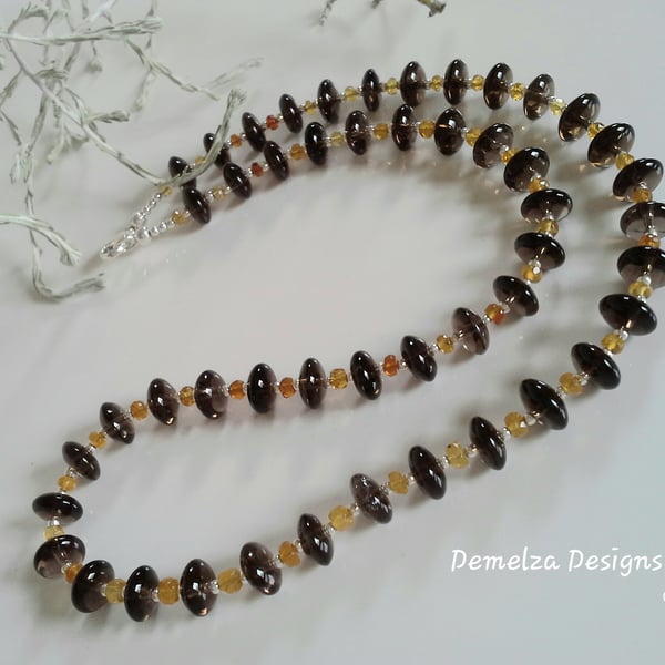 Natural AA Grade Smokey Quartz & Citrine Sterling Silver Necklace ONE OFF