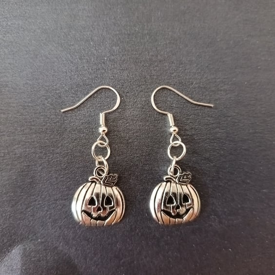 Handmade silver pumpkin dangle earrings 