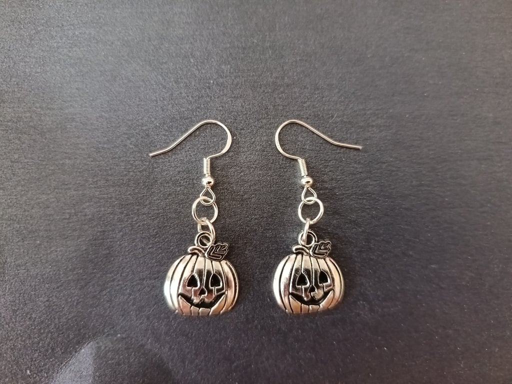 Handmade silver pumpkin dangle earrings 