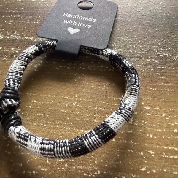 Handmade Black & White Woven Cord Bracelet