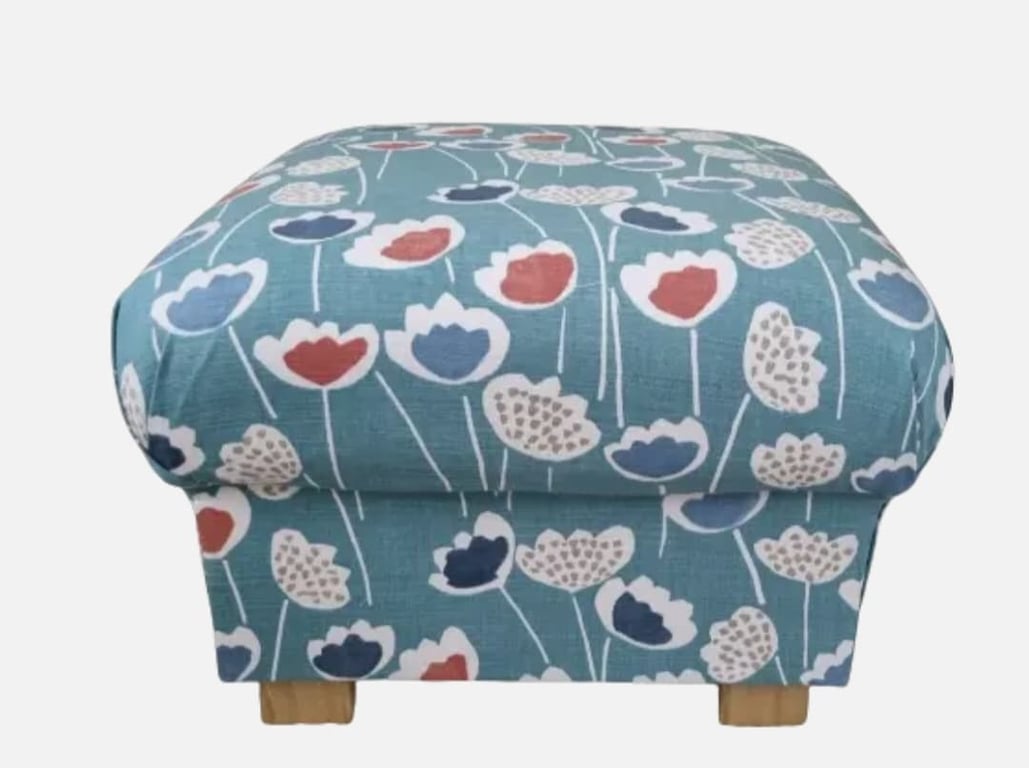 Storage Footstool Prestigious Clara Scandi Floral Fabric Pouffe Blue 
