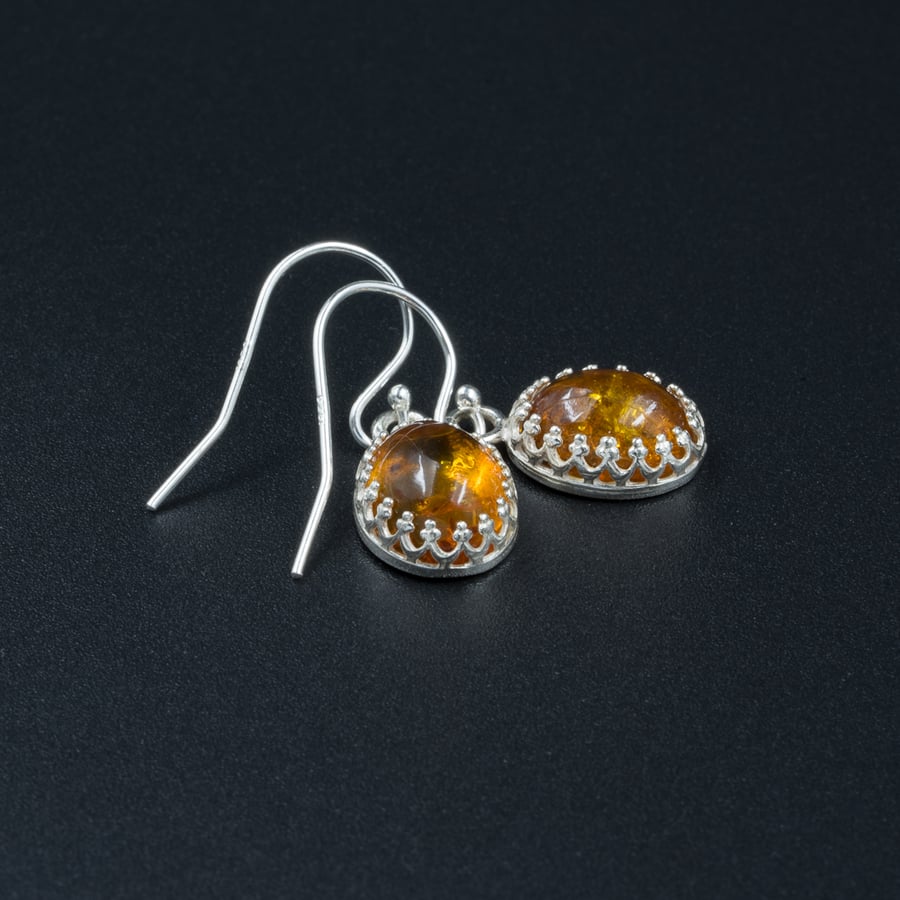 Baltic amber and sterling silver drop earrings, Leo gift