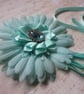 Aqua Blue Regency Daisy Flower Crystal & Ribbons Fascinator Hair Clip Headpiece - Image 2