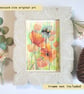 Bee with red poppies, original art, letterbox gift