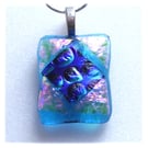 Dichroic Glass Pendant 226 Teal pink Blue handmade with silver plated chain