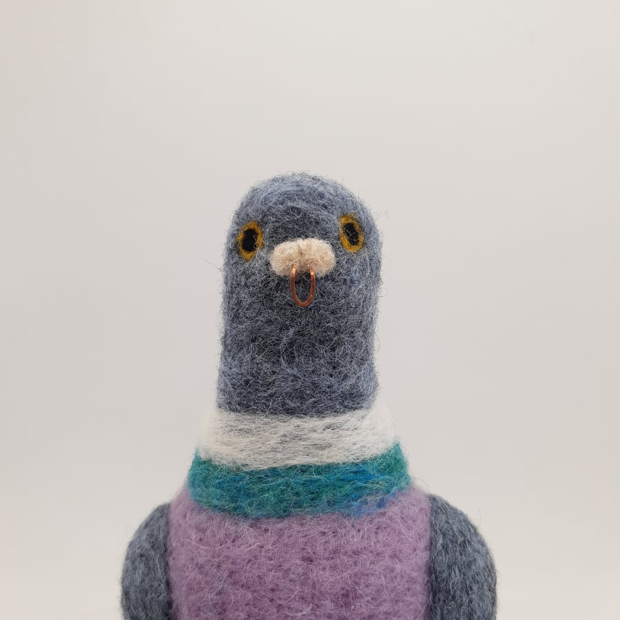 Purple pidj - quirky needle felted pigeon ornament