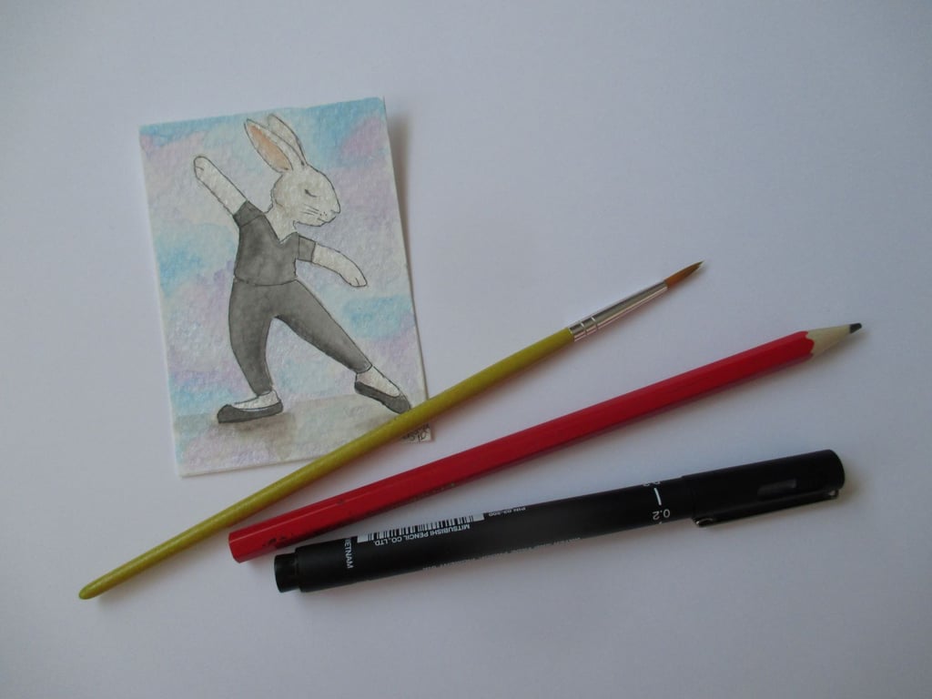 ACEO Bunny Rabbit Ballerina Ballet Dancing Bunny Rabbit Original Painting 003