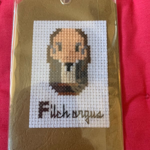 Filch cross stitch gift tag , cross stitched Harry Potter gift tag filch
