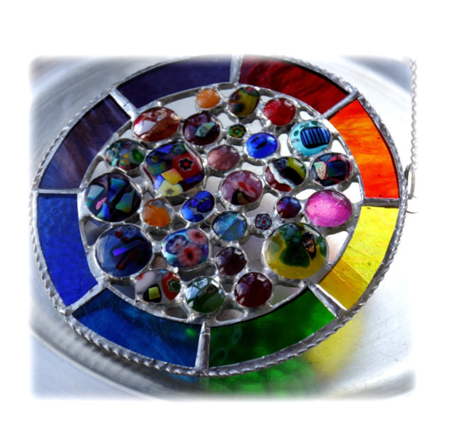 Rainbow Circles Suncatcher Stained Glass Handmade fused 