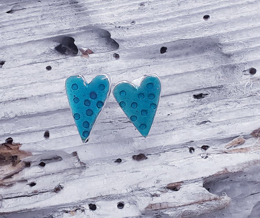 Enamel dotty heart studs- Sea Green