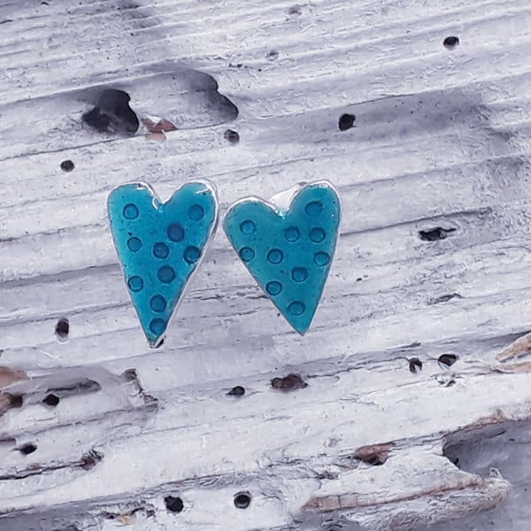 Enamel dotty heart studs- Sea Green