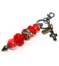 Handmade Vibrant Red Lampwork Glass Bead Bag Charm Keyring with added Charms
