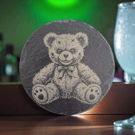 Horror Teddy Bear Etched Slate Coaster – Creepy Cute Gothic Homeware