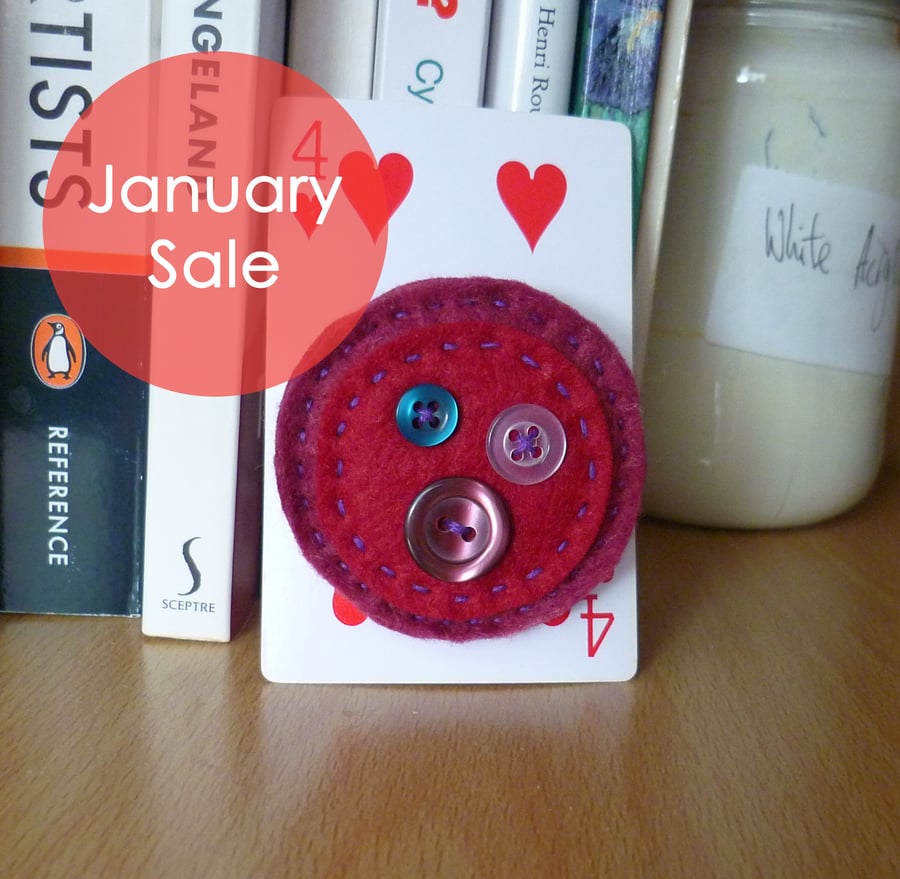 Sale - Free Postage - Button Felt Brooch