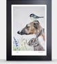 Whippet, Hare & bird fine art Print - Image 3