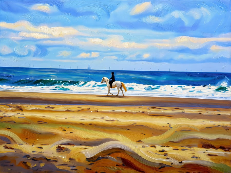 A4 Print North Norfolk Horse Rider on Holkham Beach 
