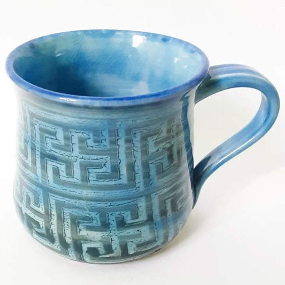 Patterned Glazed Mug - Hand Thrown Stoneware Ceramic Mug KIln Fired 