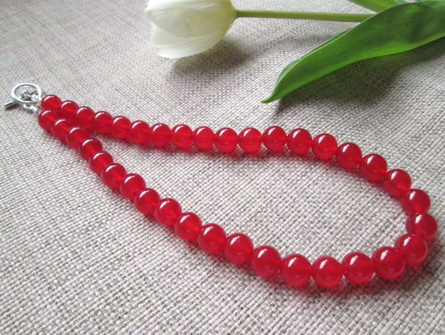 Quartzite Necklace, Red, Semi-precious beads