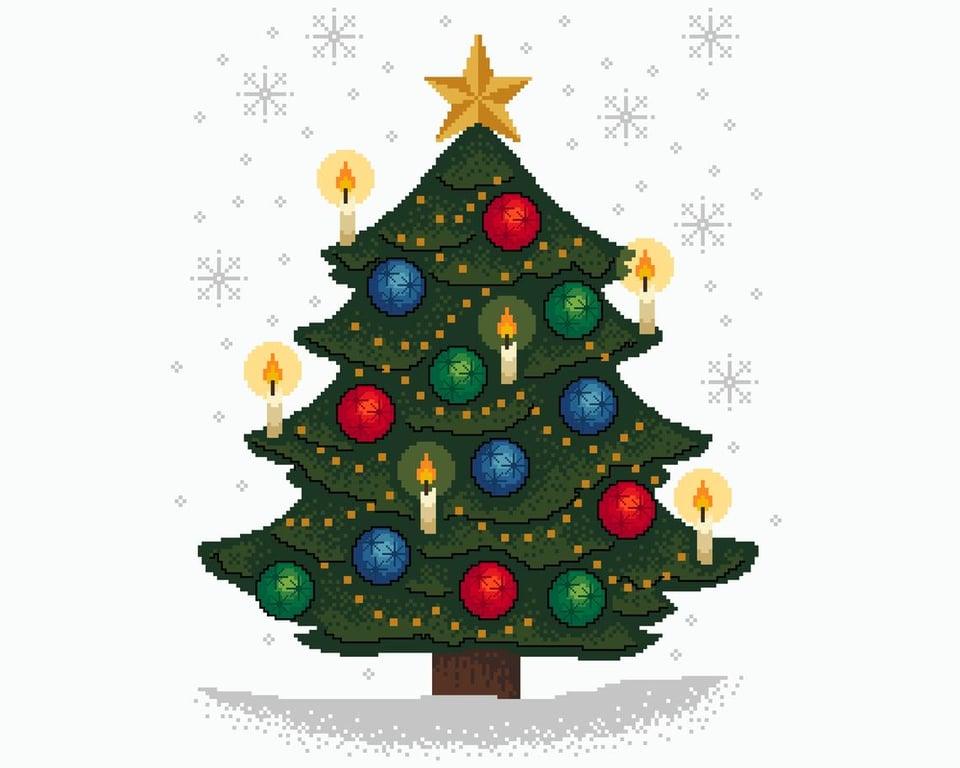 135 - Golden Sparkling Christmas Tree in the Snow - Cross Stitch Pattern