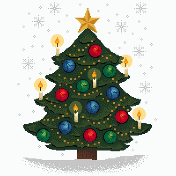 135 - Golden Sparkling Christmas Tree in the Snow - Cross Stitch Pattern