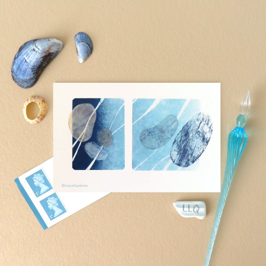 Blank greeting card zen pebbles and flowing water abstract art plastic free