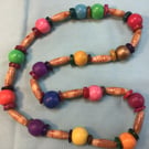 Unique painted wooden bead necklace. Handmade.  