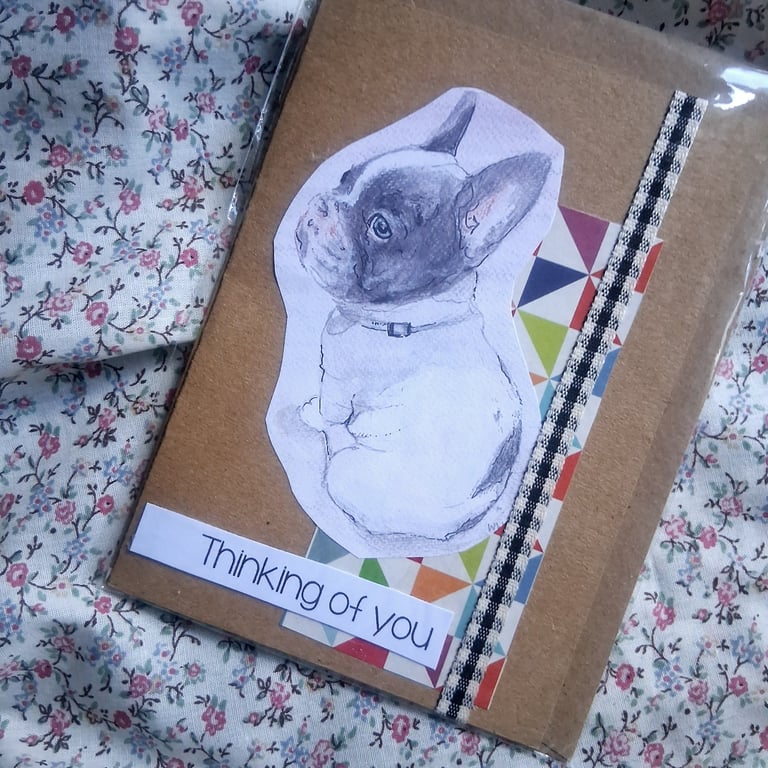 watercolour print greeting card handmade- no 12 frenchie
