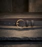 Dark Patina Full Grain Leather Belt Gold-Tone Round Buckle Womens Belt 25mm