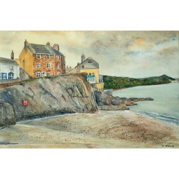 Cawsand Beach Cornwall  original watercolour painting 