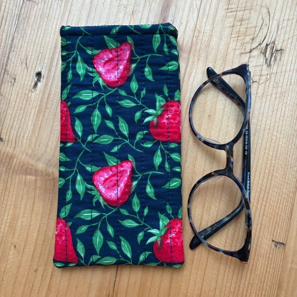 Strawberry Print Quilted Fabric Glasses Case