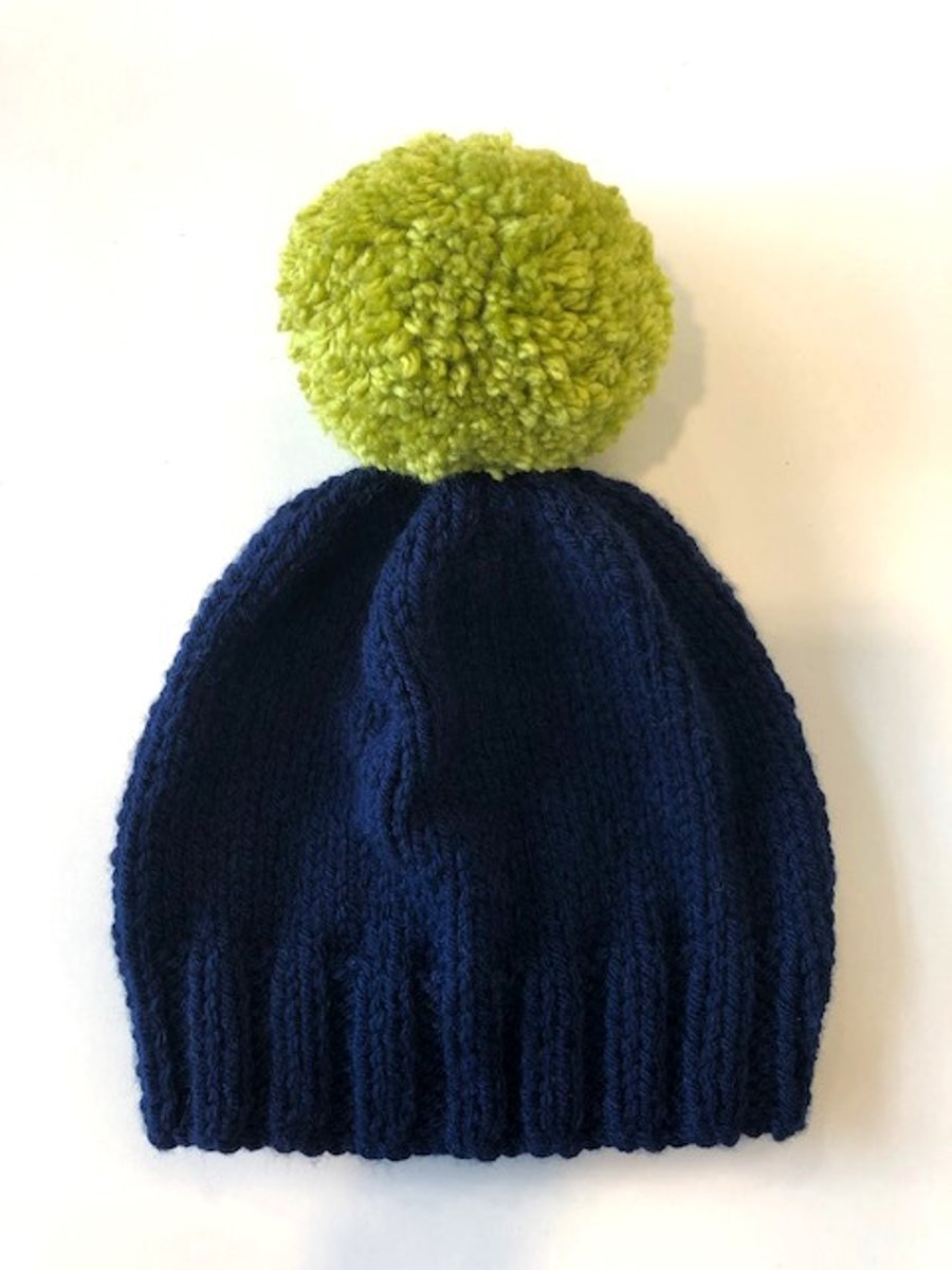 Reserved Listing for SG - Navy Bobble Hat with Lime Green Pom Pom