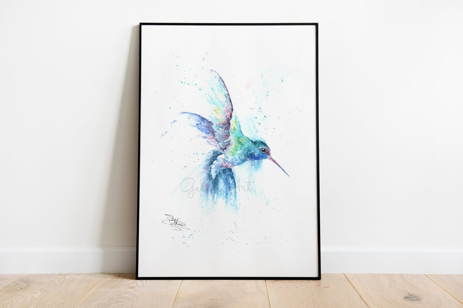 Broad-Billed Hummingbird print, Watercolour art print, Hummingbird watercolour p