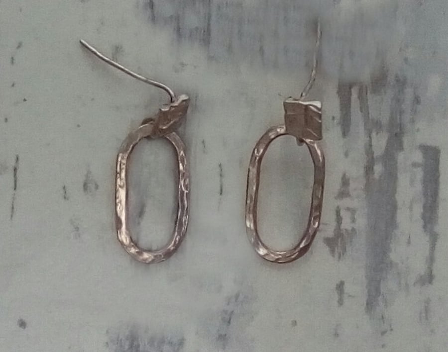 Oval drop silver stud Hoop earrings