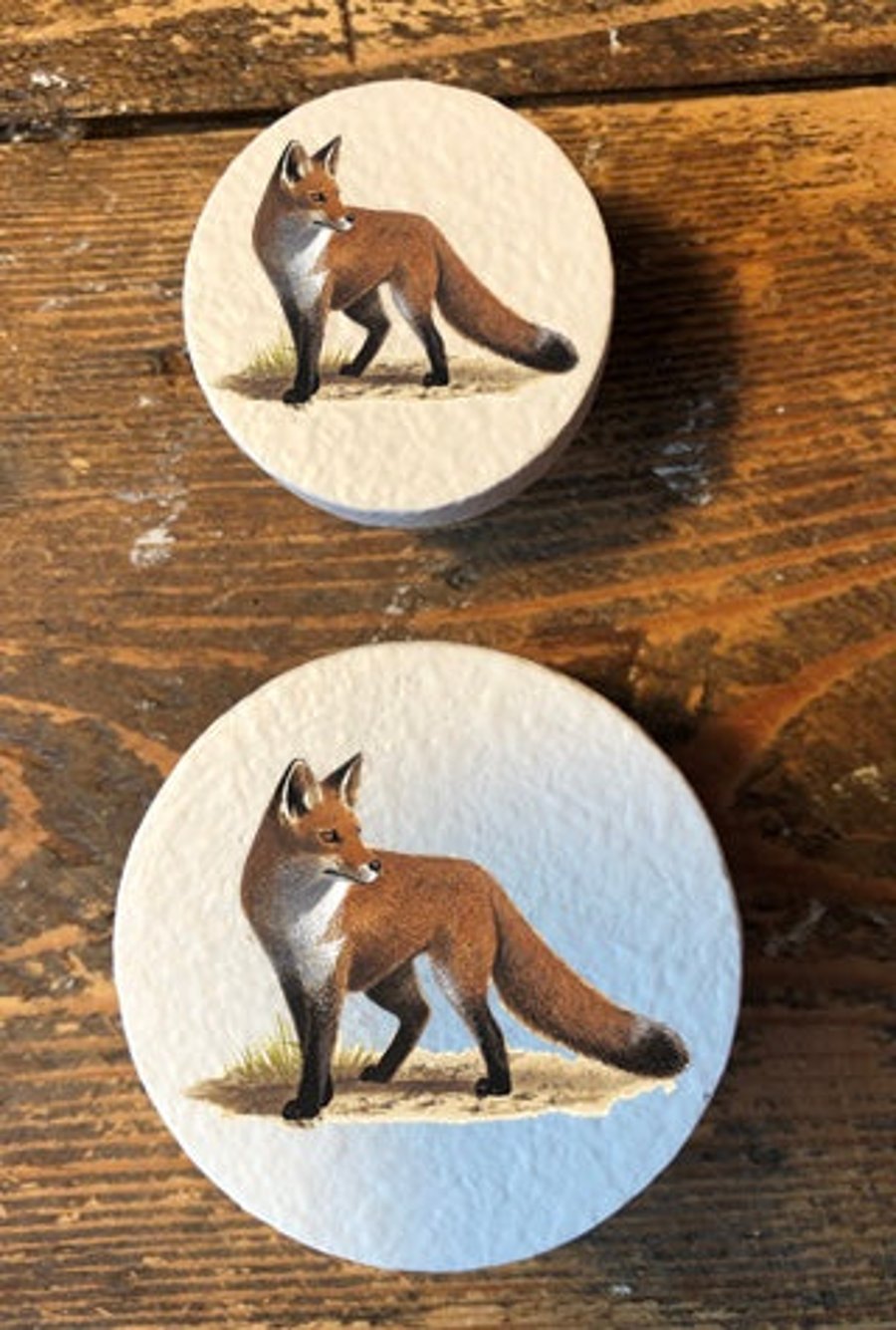 Handmade Fox pine door knobs wardrobe drawer handles decoupaged