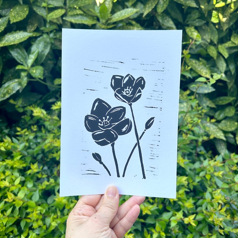 'Flower Friends' A5 Original Lino Print 