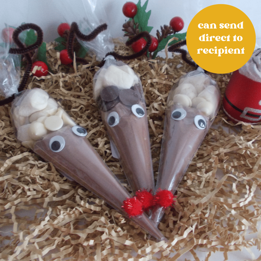 Vegan Reindeer Hot Chocolate Cones, Christmas eve box filler, stocking filler or