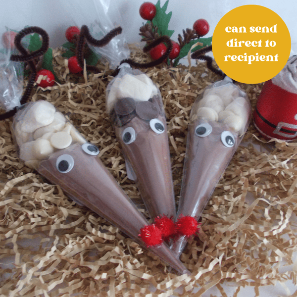 Vegan Reindeer Hot Chocolate Cones, Christmas eve box filler, stocking filler or