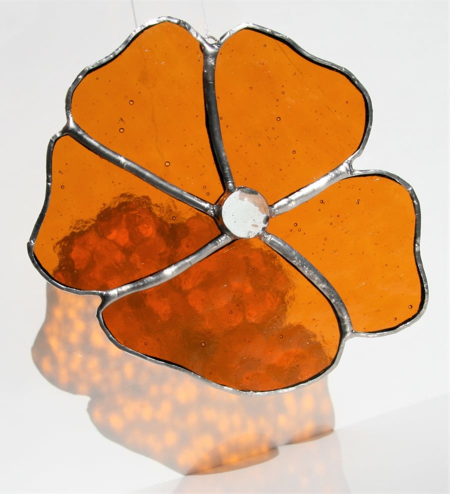 Seconds Sunday  Amber stained glass flower sun catcher.