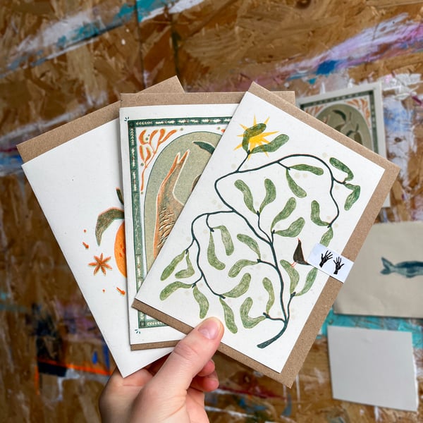 Seasonal Risograph Cards - pack of 3