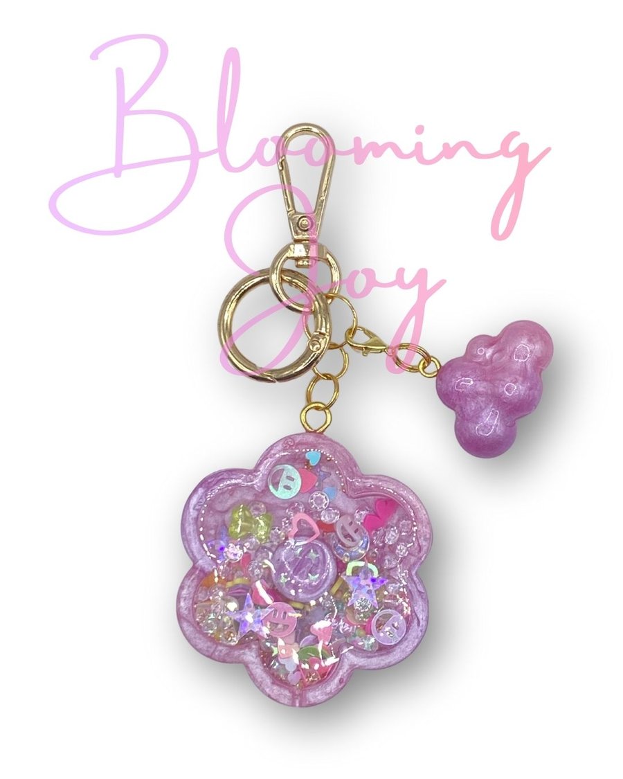 Handmade Shaker Keychain - 'Blooming Joy' with Detachable Cloud Pendant