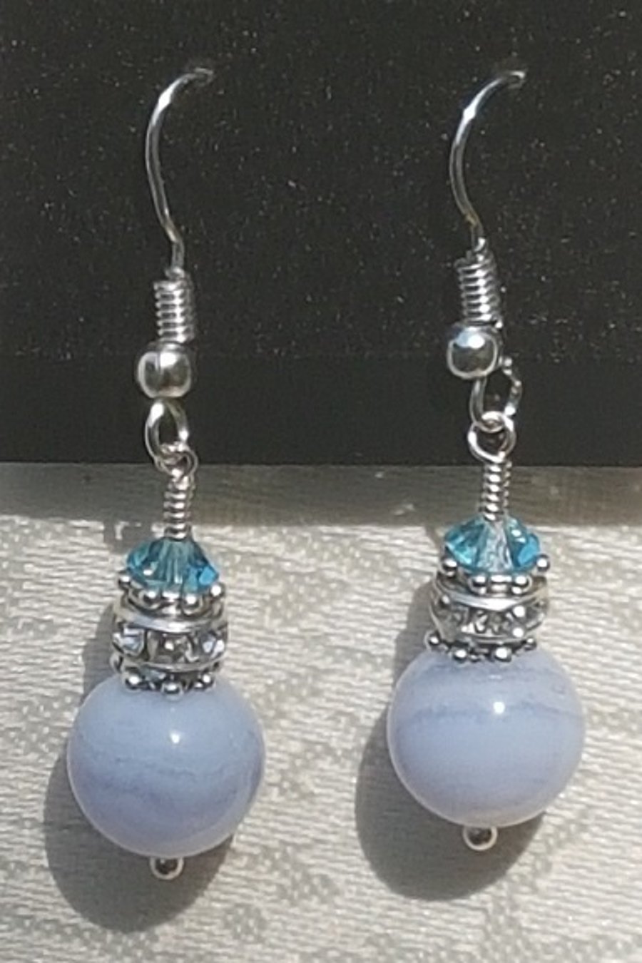 Gorgeous Blue Lace Agate and Crystal earrings