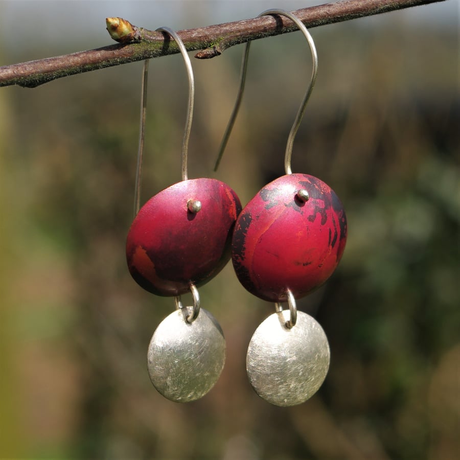 Red and Silver Circles Dangle Earrings