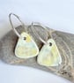Ceramic earrings - handmade, hand glazed in greens & grey - Sterling silver