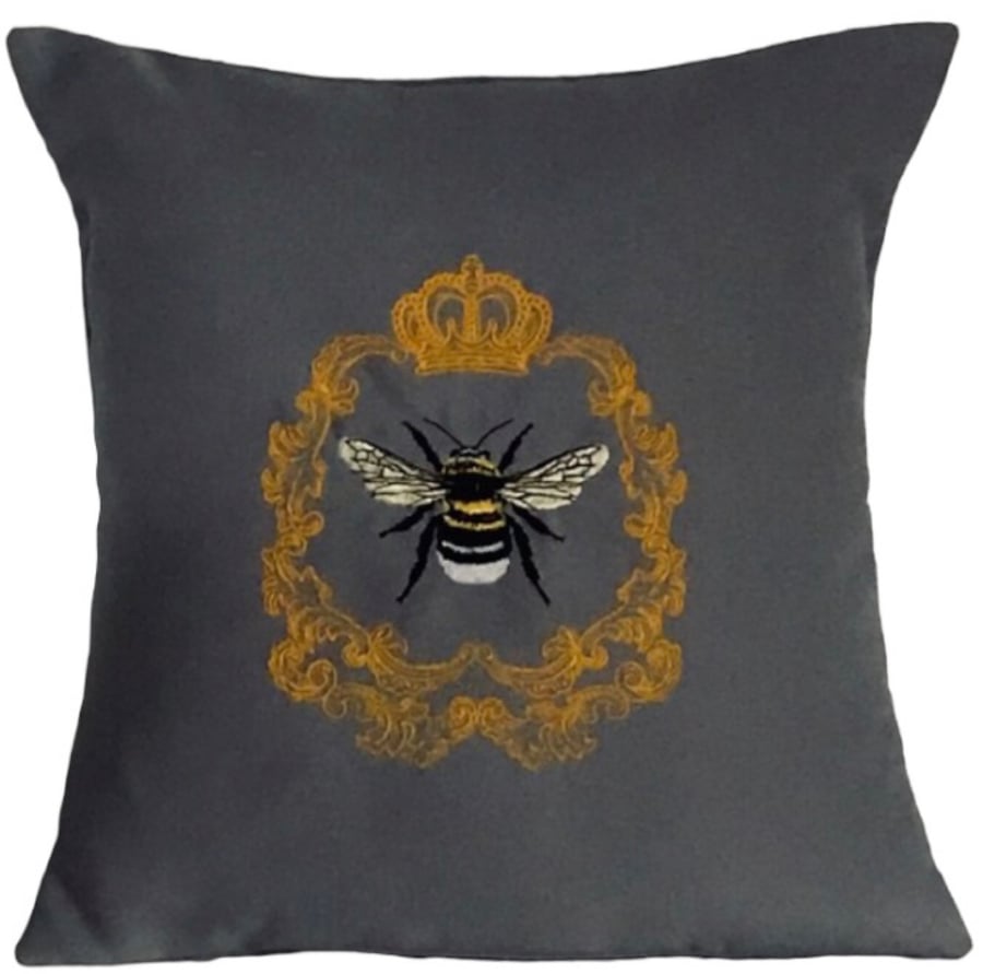 Queen Bee Embroidered Cushion Cover 14”x14”