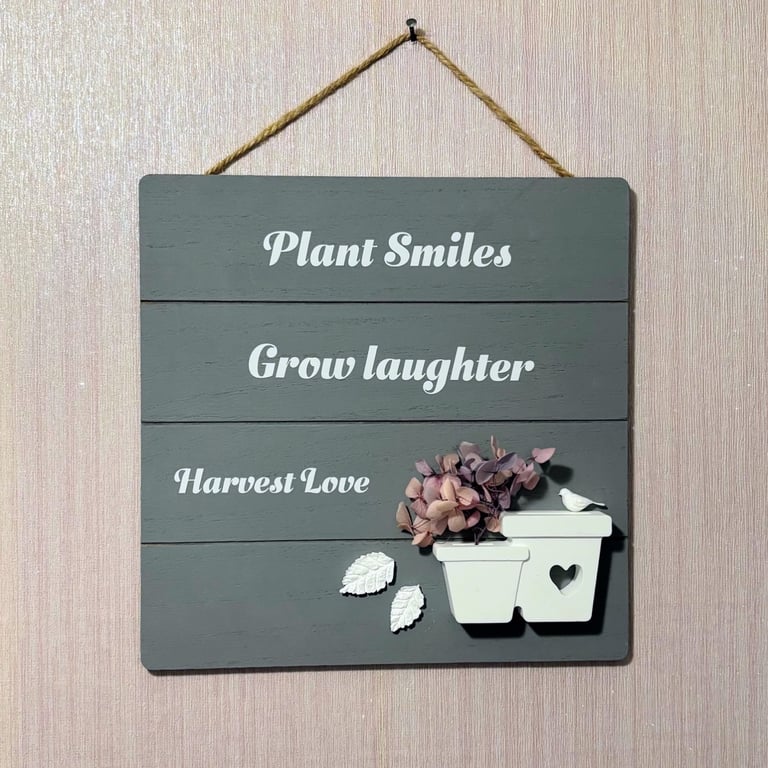 Handmade Wooden Garden Quote Plaque – Flower Pots, Bird & Floral Wall 