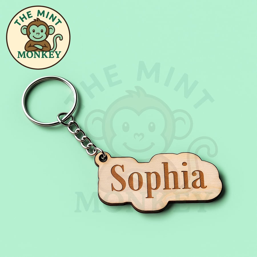 Personalised wooden keychain, handmade engraved gift, birthday, friend, custom
