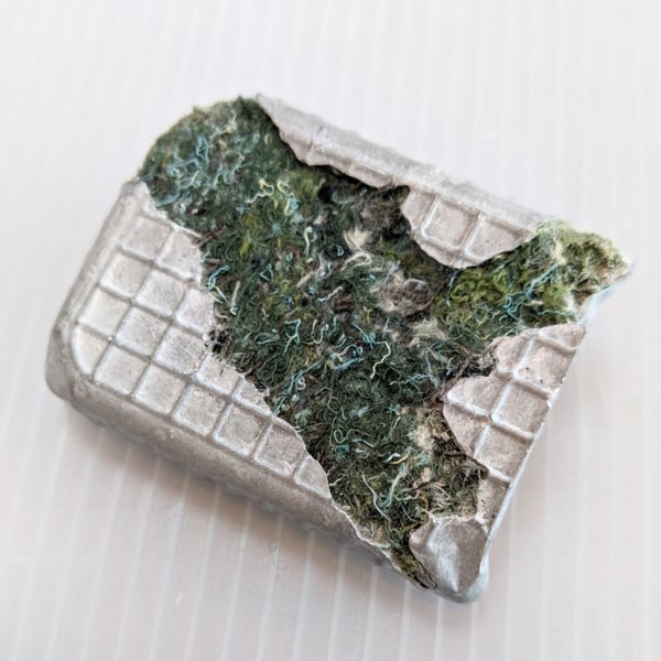 Dark Green Textile and Concrete Mixed Media Rectangular Brooches Seconds Sunday