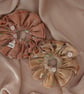 Gold Copper Satin Tulle Net XL Scrunchies, Lacey Ruffle Frill Scrunchies, Daisy  - Image 1