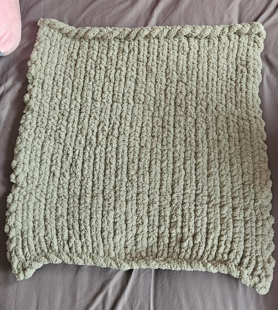 Sage Green Chunky Hand Knitted Baby Blanket